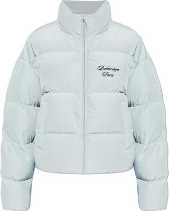 Balenciaga Down Jacket With Logo - Dames - Gewatteerde jassen - Grijs - M - Katoen - Jassen