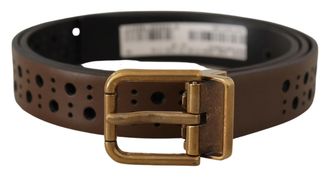 Dolce & Gabbana Mens Leather Belt Perforated Style - Brown - Size 90 cm