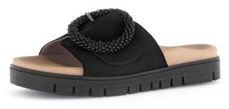 Gabor Pantolette GABOR, Damen, Gr. 39, schwarz, Ziegenveloursleder, unifarben, Schuhe Pantolette, Plateau, Sommerschuh, Schlappen mit Zierperlen an der Zier