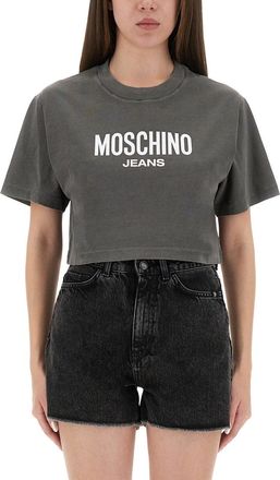 Moschino Cropped T-Shirt With Logo-Donna
