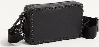 Valentino Garavani Borsa A Tracolla Rockstud In Vitello Granato Uomo NERO UNI