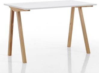 Oresteluchetta Escritorio mdf blanco patas madera roble 76x120x60 cm