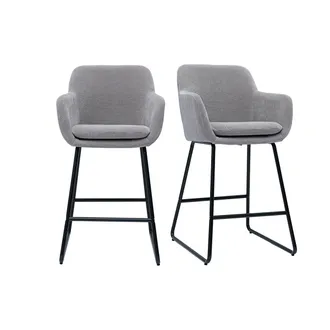 Miliboo Miliboo - Taburetes De Bar En Tejido Efecto Terciopelo Gris A65 Cm (lote De 2) Amika