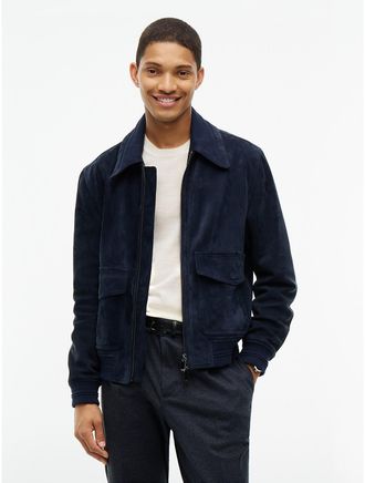 Tommy Hilfiger Mens New York Label Relaxed Leather Jacket - Navy Blue - L