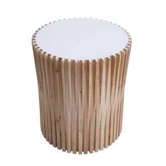 Hhg Nunca Usado] Mesa Auxiliar Hhg 173, Mesa De Centro Mesa De Sal&oacute;n Mesa De Flores Mesilla De Noche, Madera De Abeto &Oslash;51cm Blanco-natural