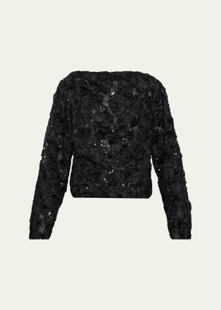 Prabal Gurung Bateau-Neck Beaded Blouse
