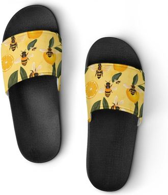 Generic Yellow Lemon And Bee Shower Shoes Slipper for Women Men Beach Slippers Quick Drying Non Slip Open-Toe Sandals