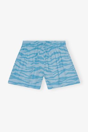 Ganni Blue Printed Cotton Elasticated Shorts - Size 32 Organic
