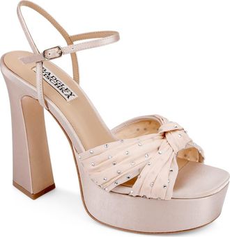 Badgley Mischka Willabella Ankle Strap Platform Sandal in Nude Satin at Nordstrom, Size 8.5