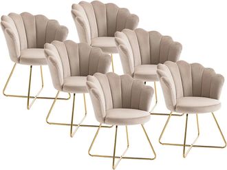 Vente-Unique Sedia In Velluto E Metallo Beige E Dorato - Lotto Di 6 - Fiori Ii