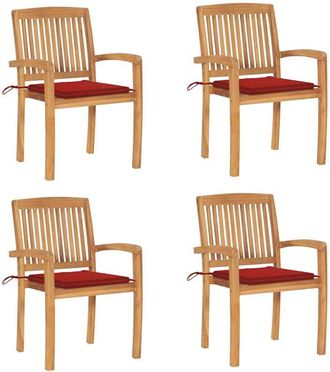 vidaXL Vidaxl - Sillas De Jard&iacute;n Apilables 4 Uds Madera De Teca Con Cojines
