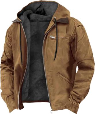 Generic Lininco Mens Jackets, Hooded Zipped Up Fleece Lined Jacket, Winter Thickened Fleece Button Lightweight Jackets for Men (Camel,M)