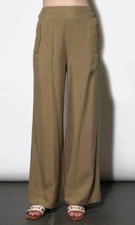 Greylin Chloe Wide Leg Pants With Side Button Detail In Dusted Ochre