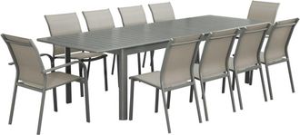 Sweeek Mesa de jard&iacute;n extensible de aluminio con 10 sillas, verde kaki