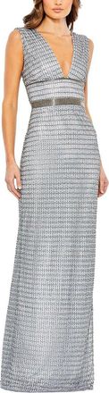 Mac Duggal Sleeveless Beaded V Neck Column Gown