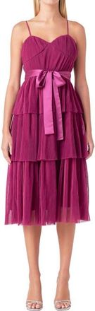 endless rose Tiered Tulle Midi Dress in Berry at Nordstrom, Size X-Small