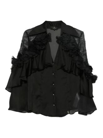 Babylone Paris lace-detail ruffled shirt - women - Fabric - 44 - Black