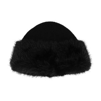 DIEGO M Baret van imitatiebont met ribgebreide inzetstukken - Dames - Accessoires - Zwart - Maat: M