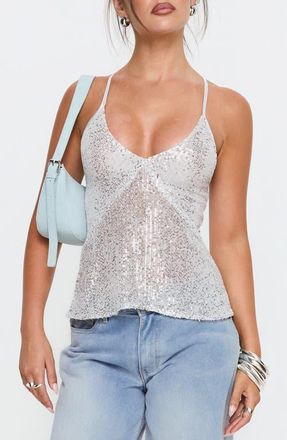 Princess Polly Opaline Sequin Camisole in Silver at Nordstrom, Size 10