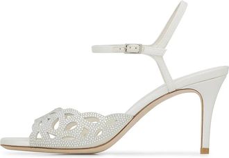 Loriblu Sandaal sieraad in satijn en melksu&egrave;de met strass - Dames - Sandalen met hakken - Wit - 37 EU - Satijn - Schoenen