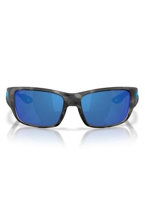 Costa Schoolie 56mm Polarized Mirrored Rectangular Sunglasses in Tiger Shark /Blue at Nordstrom