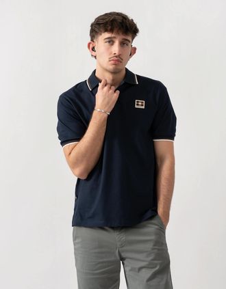 Aquascutum Mens Aquascutum Mens Stretch Piquet Tipped Badge Polo Shirt - Navy 11 - Black - Size: 42