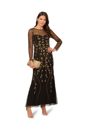 Adrianna Papell Womens Studio Long Sleeve Beaded Dress - Black - Size 10 UK