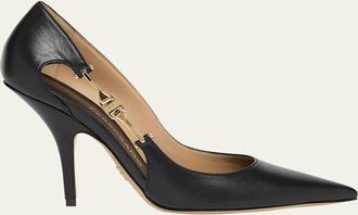 Ferragamo Tulip Leather Side Strap Pumps