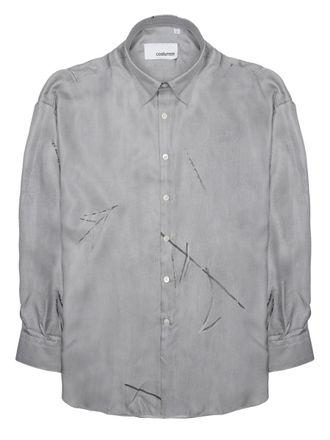Costumein Long-Sleeved Grey Silk Shirt with Abstract Patterns