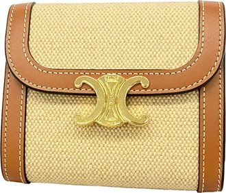 Celine Beige Brown Canvas Leather Wallet (Tri-Fold) (Pre-Owned)