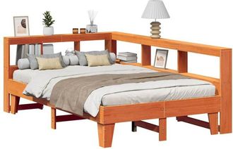 vidaXL Cama Con Estanter&iacute;a Sin Colch&oacute;n Madera Maciza Marr&oacute;n 135x190cm Vidaxl