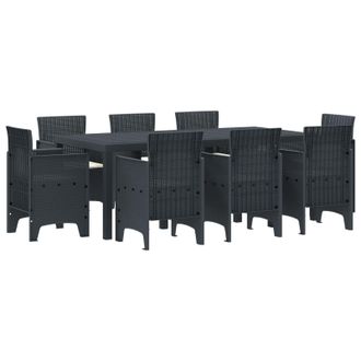 Berkfield Home 9 Piece Garden Dining Set with Cushions Anthracite Poly Rattan