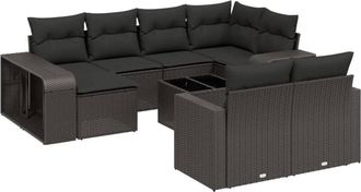 vidaXL Set De Sof&aacute;s De Jard&iacute;n 11 Pzas Y Cojines Rat&aacute;n Sint&eacute;tico Negro Vidaxl