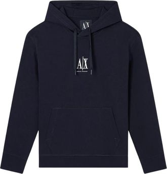 A|X Armani Exchange Geborduurde A|X Centre Logo Pullover Hoodie - Heren - Hoodies - Blauw - S - Katoen - Hoodies & sweatvesten