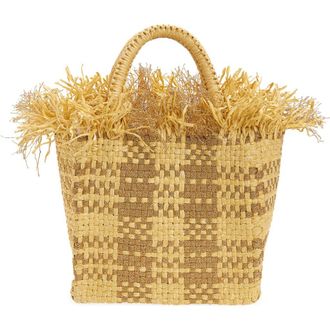 Pamela Munson Mini Check Mate Raffia Handbag in Gold at Nordstrom