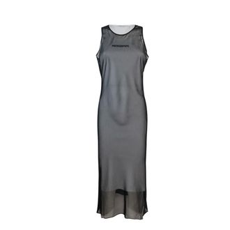 Patrizia Pepe Kleedjes, Dames, Zwart, L, Chiffon, Zwarte Chiffon Mouwloze Jurk