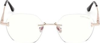 Tom Ford 52mm Geometric Optical Glasses in Shiny Rose Gold /Shiny Black at Nordstrom