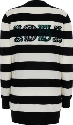 Max Mara Womens Black And White Wool Cardigan With Embroidery White-Black Virgin Tops White/black Top