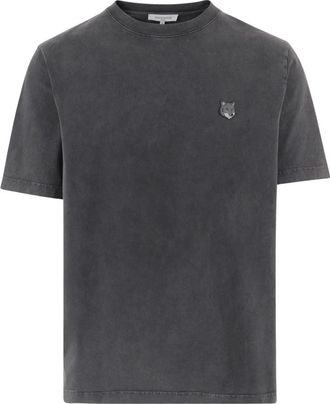 Maison Kitsun&eacute; Tops, Heren, Grijs, S, Katoen, Katoenen T-shirt met Geborduurd Vos Logo