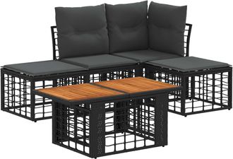 vidaXL Conjunto De Sof&aacute;s De Jard&iacute;n 5 Uds. Negro Y Gris Oscuro Vidaxl