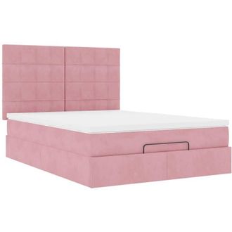 vidaXL Vidaxl - Estructura Cama Otomana Con Colchones Terciopelo Rosa 140x190cm