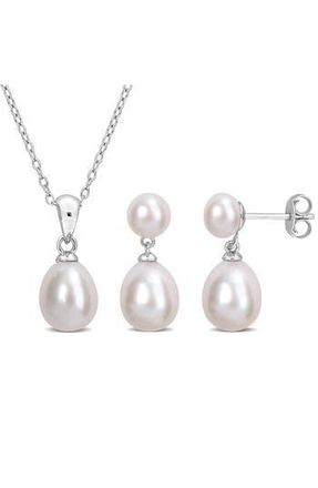 Delmar 5.5-6mm Cultured Freshwater Pearl Pendant Necklace & Earrings Set in White at Nordstrom Rack