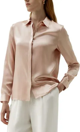 LilySilk Womens Basic Concealed Placket Silk Shirt in Pale Pink at Nordstrom, Size Small