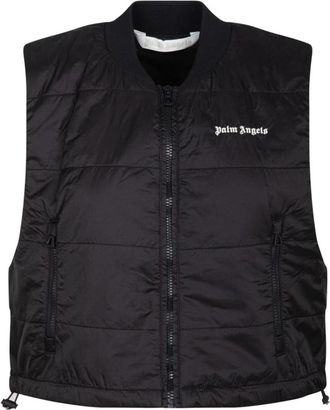 Palm Angels Zwarte Gewatteerde Cropped Gilet Jas - Dames - Bodywarmers - Zwart - S - Jassen