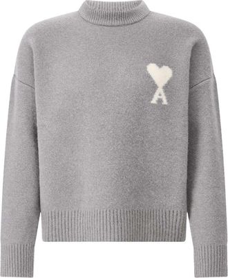 Ami Alpaca Mix Gebreide Trui - Heren - Ronde hals truien - Grijs - XL - Truien & Vesten