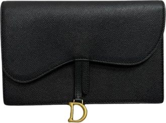 Dior Pre-owned Wallets, female, Black, Size: ONE SIZE Pre-owned Medium Saddle Pouch With Chain