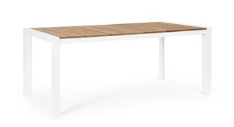 Outdoor Living Mesa de aluminio con tapa de teca blanca de 180x90