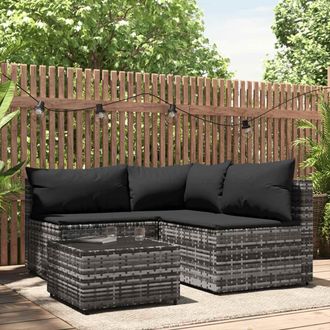 vidaXL Set De Muebles De Jard&iacute;n 4 Pzas Y Cojines Rat&aacute;n Sint&eacute;tico Gris Vidaxl