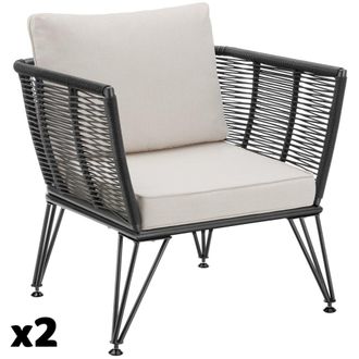 TecTake 2 sillones de jard&iacute;n polirrat&aacute;n, dise&ntilde;o cuerda, 75,5x67x71, antracita