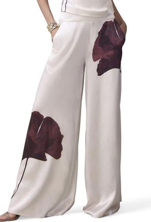 Mint Velvet Floral Print Satin Trouser in Burgundy at Nordstrom, Size 2